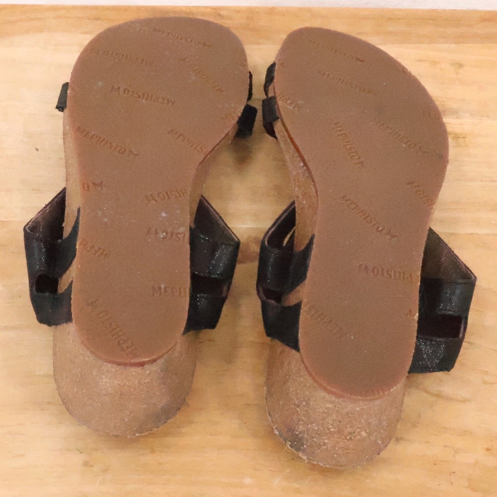 Mephisto Minoa Wedge Sandals Black Leather Cork Comfort Size EU42 US 12 Repaired - Picture 5 of 12